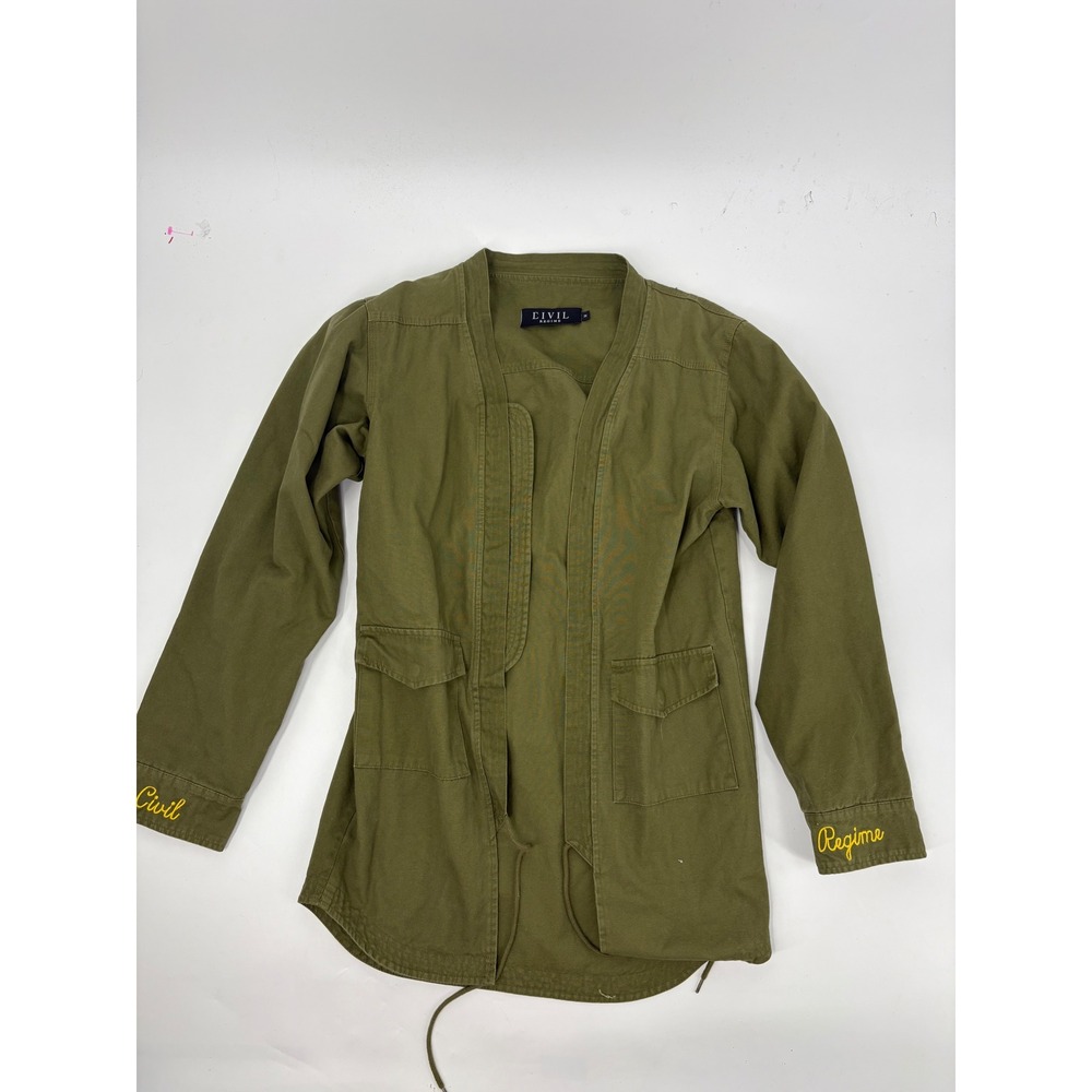 Civil Regime Mens Olive Green Cotton Noragi Open Front Utility Jacket Medium